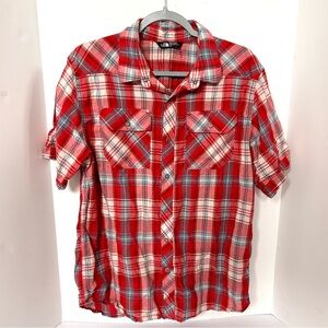 The North Face Shirt Adult LARGE Red White Plaid Snap Outdoor Hiking Men's